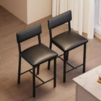 Tabourets de bar à hauteur de comptoir en cuir PU - Lot de 2 - Avec dossier, repose-pieds, coussin épais - Noir - Pour salle à manger, îlot de cuisine, bar d'appartement
