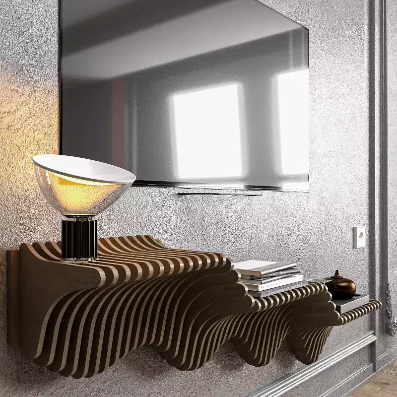 Meuble TV mural flottant HomeStock Parametric de 102 cm, étagère murale géométrique moderne en bois, décor couleur chêne naturel, étagère ondulée 3D pour salon et salle de jeux