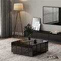 Table basse carrée moderne avec plateau central en miroir noir
