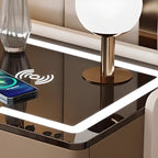 Table de chevet avec rangement à tiroirs, recharge sans fil et éclairage LED