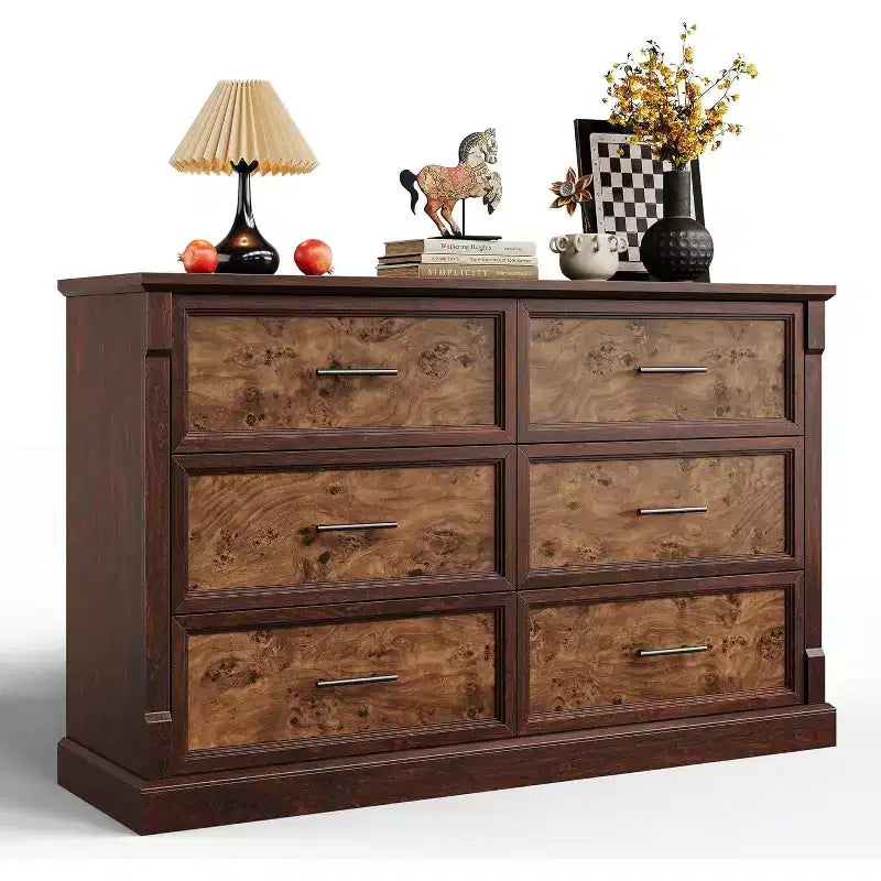 COZONY 47 Commode de ferme à 6 tiroirs, double commode rustique en bois avec poignées en métal pour chambre, salon et rangement de couloir