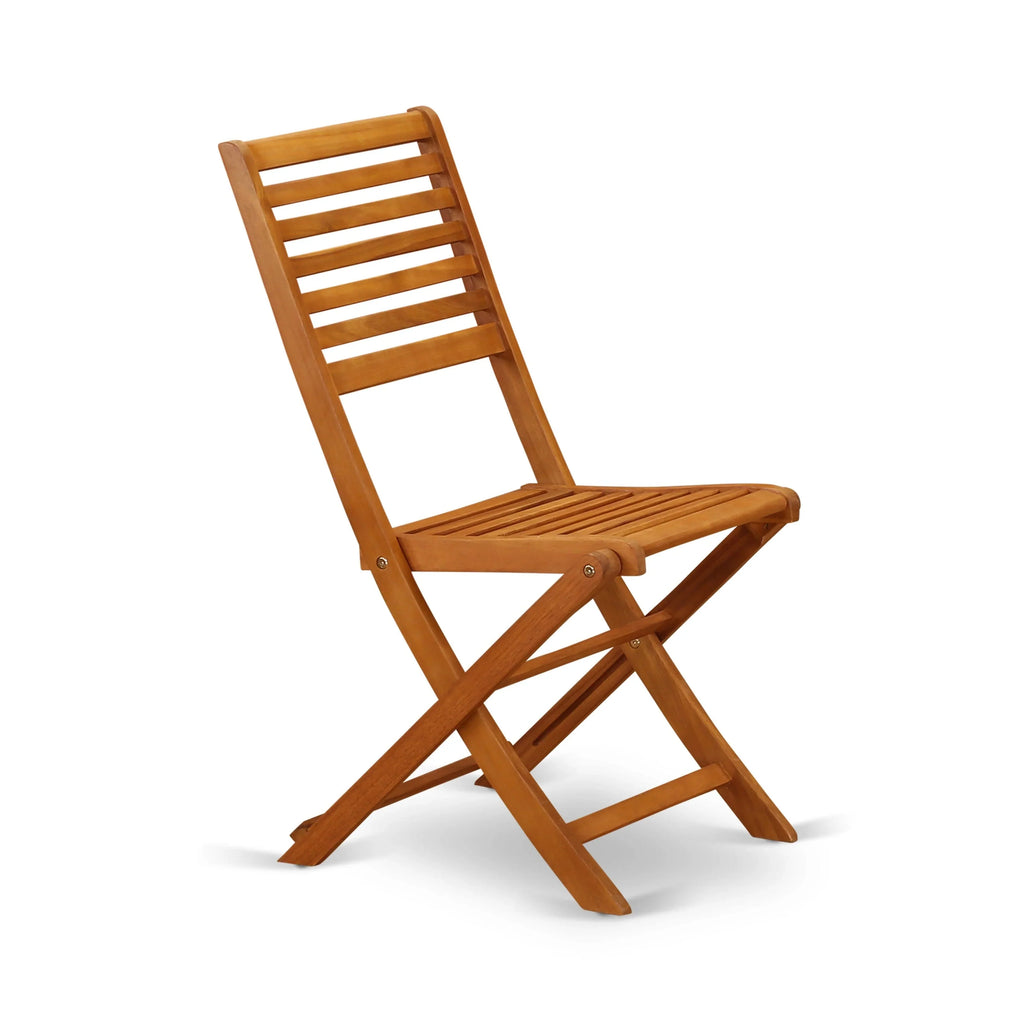 East West Furniture Ensemble Bistro de conversation d'extérieur comprenant une table basse ronde en bois et 2 chaises pliantes, Huile naturelle