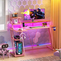 Bureau de jeu en L de 47 pouces rose pour petits espaces, table d'angle pour ordinateur avec support de moniteur, étagères de rangement, bureau de gamer en fibre de carbone, robuste pour salle PC