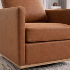 Fauteuil pivotant Etokfoks 30,7 pouces de large en PU marron, avec accoudoirs carrés, fauteuil de salon 360 degrés pour chambre à coucher