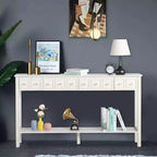 Table d'entrée vintage blanche à 2 niveaux avec 4 tiroirs en MDF 152,5*28*86,4cm