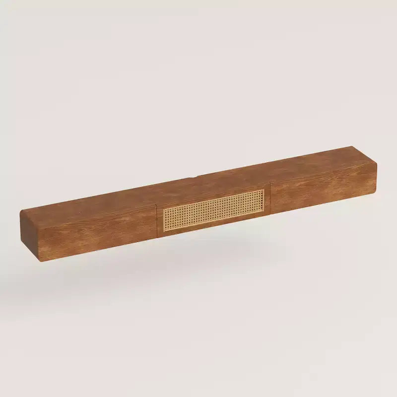 Meuble TV flottant mural Luck Live Mid-Century Modern 200 cm avec portes et tiroirs en rotin