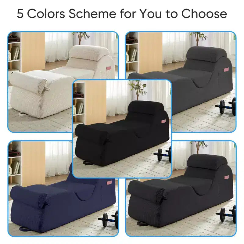 Mjkone Chaise Longue de Yoga en Velours Côtelé, Canapé de Yoga Incurvé avec Appui-Tête/Coussin Lombaire/Repose-Pieds Amovibles, Base Antidérapante