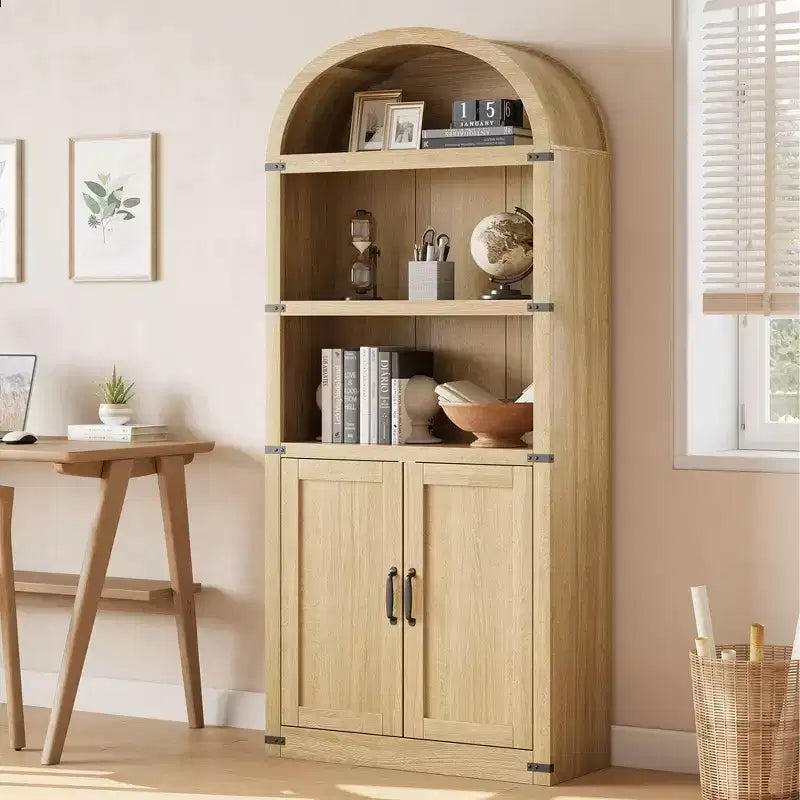 Bibliothèque avec portes Étagère cintrée 182 cm de haut Bibliothèque de style rustique avec étagères Bibliothèques en bois pour la maison, le bureau, le salon