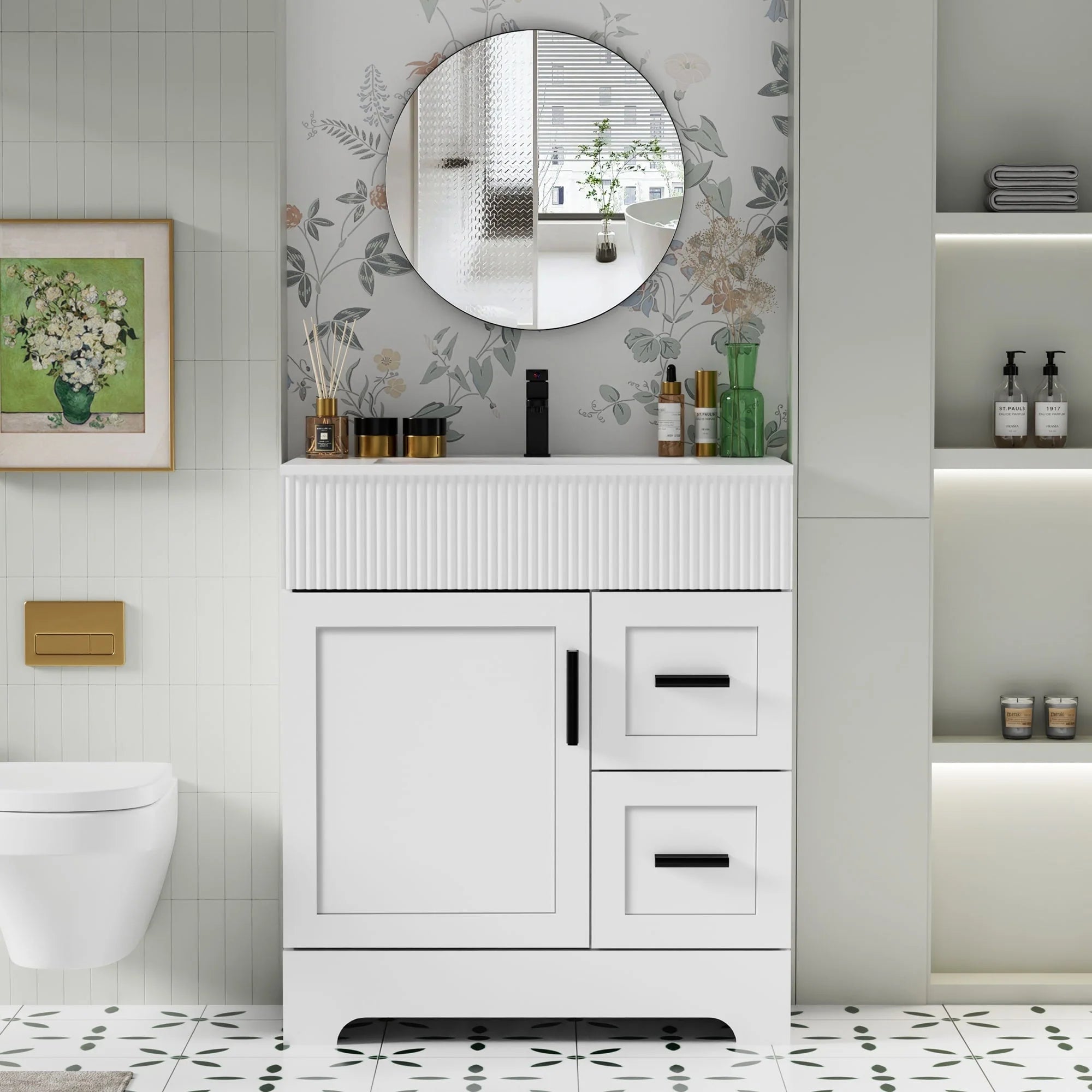 Meuble-lavabo de salle de bain Wavy Line 30/36/48 avec évier et robinet