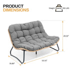 Causeuse double Papasan avec coussin, rotin PE tout temps et cadre en métal pour l'intérieur et l'extérieur