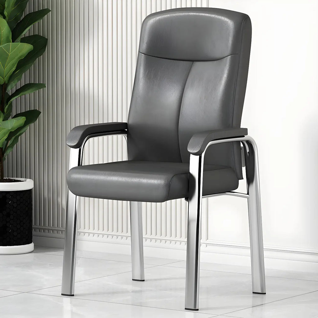 Chaise de bureau HomeyFad moderne en cuir et métal à 4 pieds avec accoudoirs
