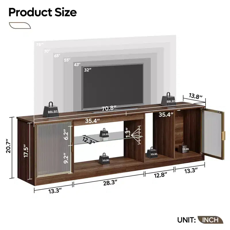 Meuble TV Bestier LED pour téléviseurs jusqu'à 75 pouces, meuble de divertissement avec tiroir et étagères de rangement
