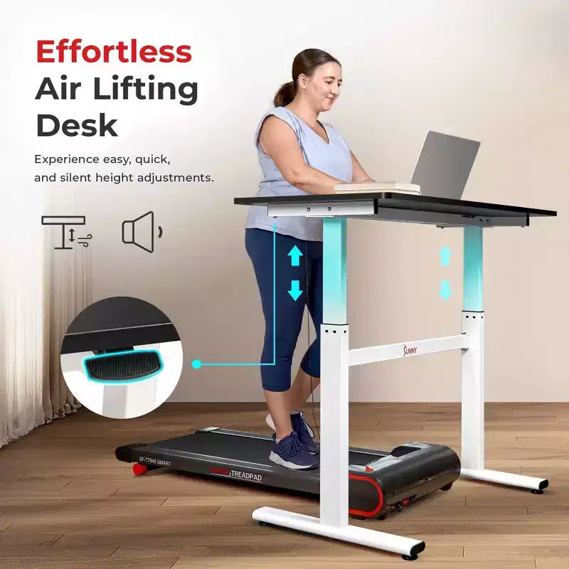 Bureau debout Sunny Health & Fitness Air-Drive avec levage pneumatique sans fil - Blanc