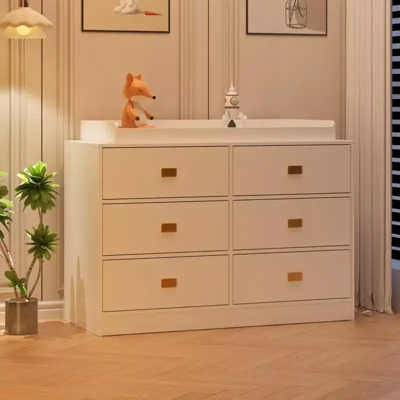 Commode de chambre d'enfant Coolmee avec plan à langer, commode bébé à 6 tiroirs avec kit anti-basculement, plateau étanche et rails de sécurité pour l'organisation du rangement