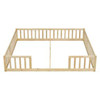 Lit double Bellemave avec barrières de sécurité, en pin et bois composite, naturel et gris, sûr, robuste, peu encombrant, assemblage facile pour enfants