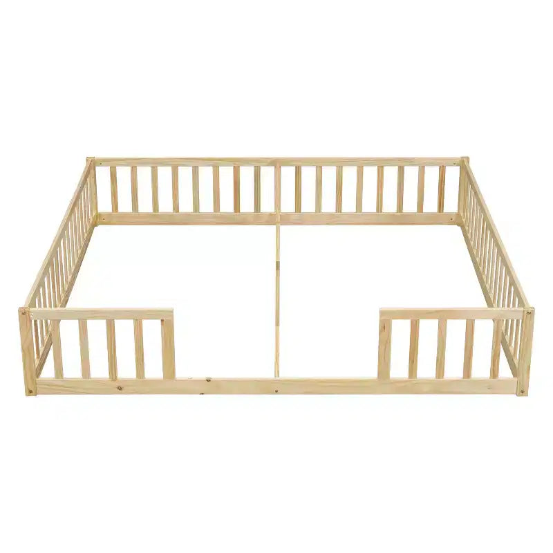 Lit double Bellemave avec barrières de sécurité, en pin et bois composite, naturel et gris, sûr, robuste, peu encombrant, assemblage facile pour enfants