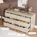 Commode large en bois à 6 tiroirs - Meuble de rangement moderne sans poignée pour chambre, salon, couloir et entrée, grande commode.