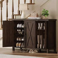 Meuble à chaussures 4 niveaux Coolmee avec portes, meuble à chaussures de style fermier de 89 cm pour entrée, grand meuble de rangement à chaussures pour salon ou couloir