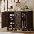 Meuble à chaussures 4 niveaux Coolmee avec portes, meuble à chaussures de style fermier de 89 cm pour entrée, grand meuble de rangement à chaussures pour salon ou couloir