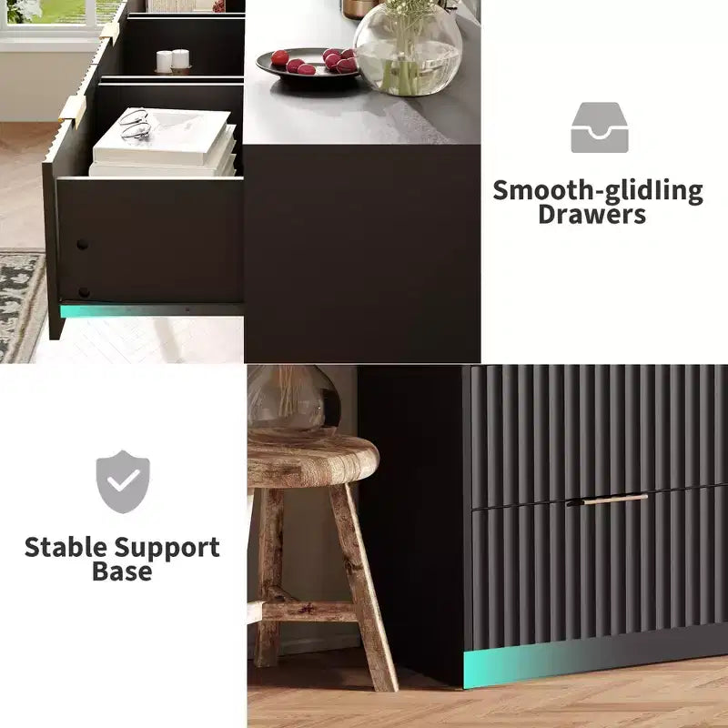 COZONY Commode cannelée à 8/9 tiroirs - Grand meuble de rangement en bois avec poignées métalliques et dispositif anti-basculement pour chambre à coucher, salon, couloir
