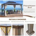Tonnelle EROMMY à toit rigide, pergola extérieure avec double toit, moustiquaire et rideaux, auvent robuste pour patio, jardin, fête au bord de la piscine