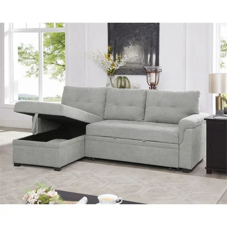 Canapé d'angle réversible convertible avec lit gigogne, méridienne de rangement et pieds durables
