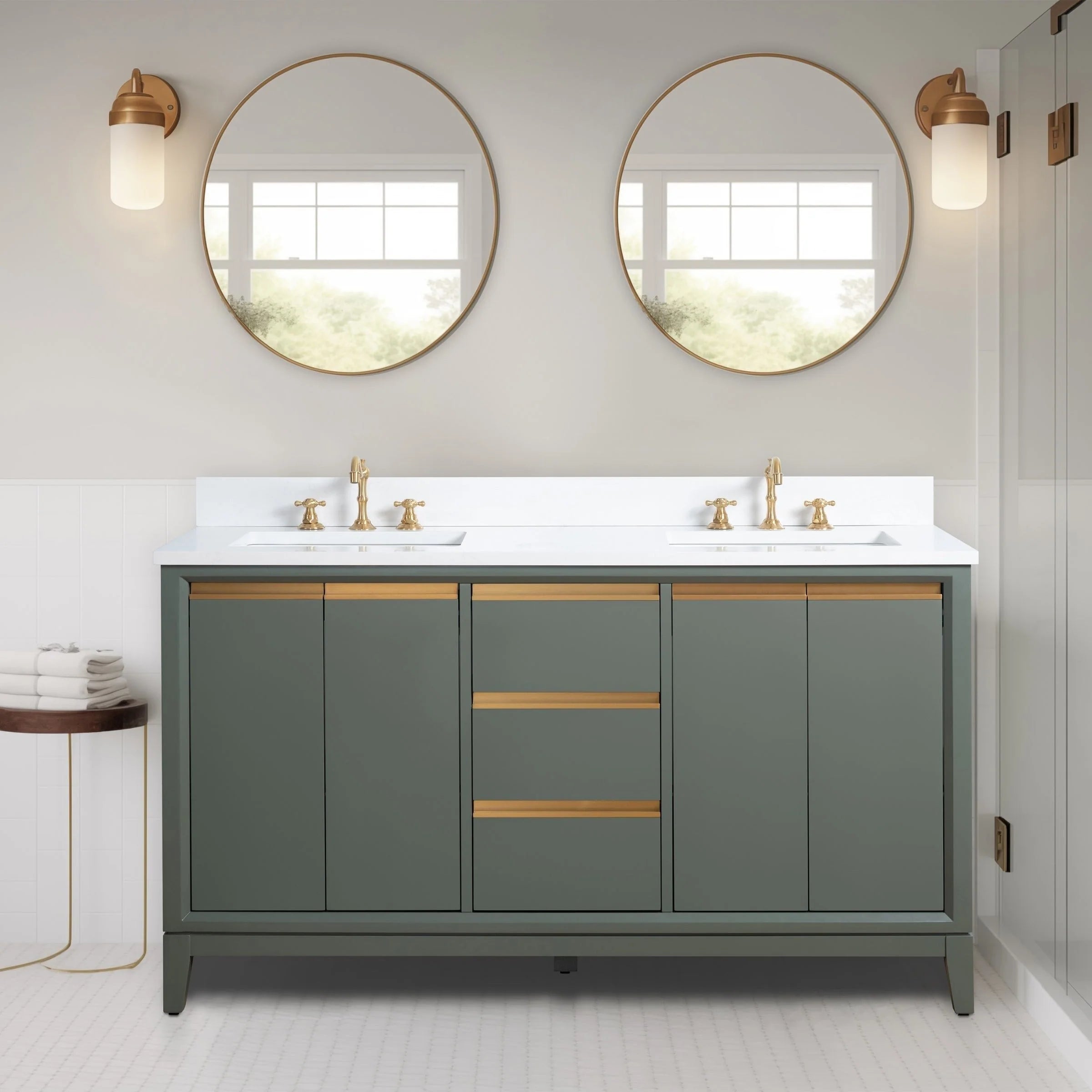 Meuble-lavabo Vanity Art avec évier en céramique et dessus en marbre reconstitué