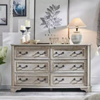 Commode à 6 tiroirs SinCiDo pour chambre à coucher, commode rustique en bois de style ferme, commode vintage de 54 po de largeur pour salon