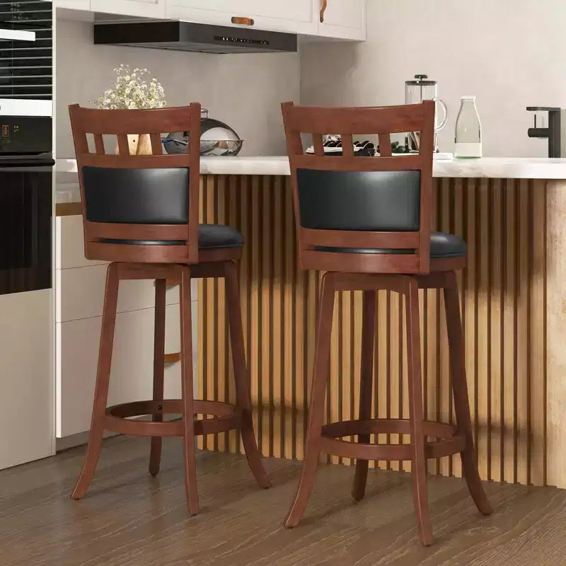 Lot de 2 tabourets de bar pivotants en bois Costway avec assise et dossier rembourrés en similicuir