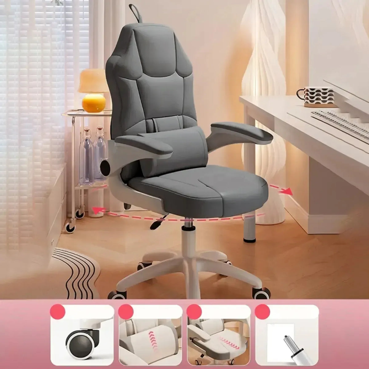 Fauteuil de bureau pivotant réglable en cuir gris et blanc moderne