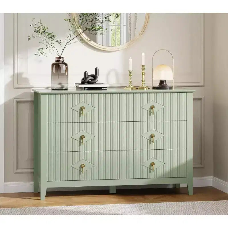 Acekool Commode cannelée à 6 tiroirs de 120 cm, Meuble de rangement moderne pour chambre à coucher, salon