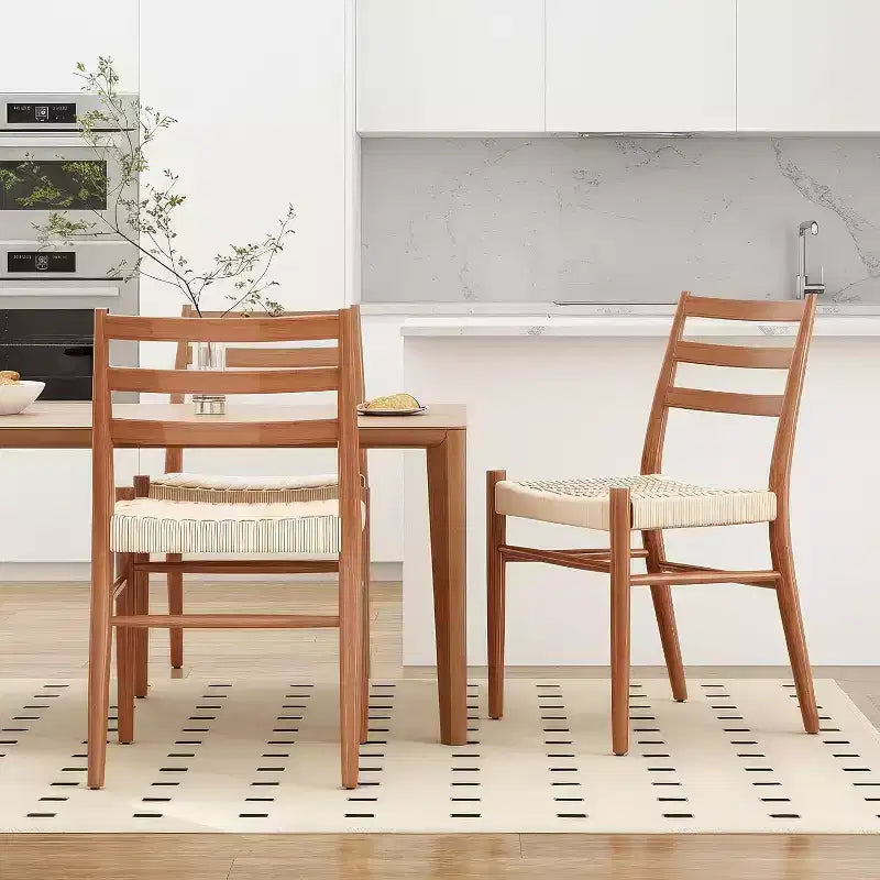 TUYOHW Lot de 2 Chaises de Salle à Manger Style Ferme Moderne du Milieu du Siècle, Chaises de Salle à Manger avec Assise en Corde Tressée et Cadre en Métal Robuste