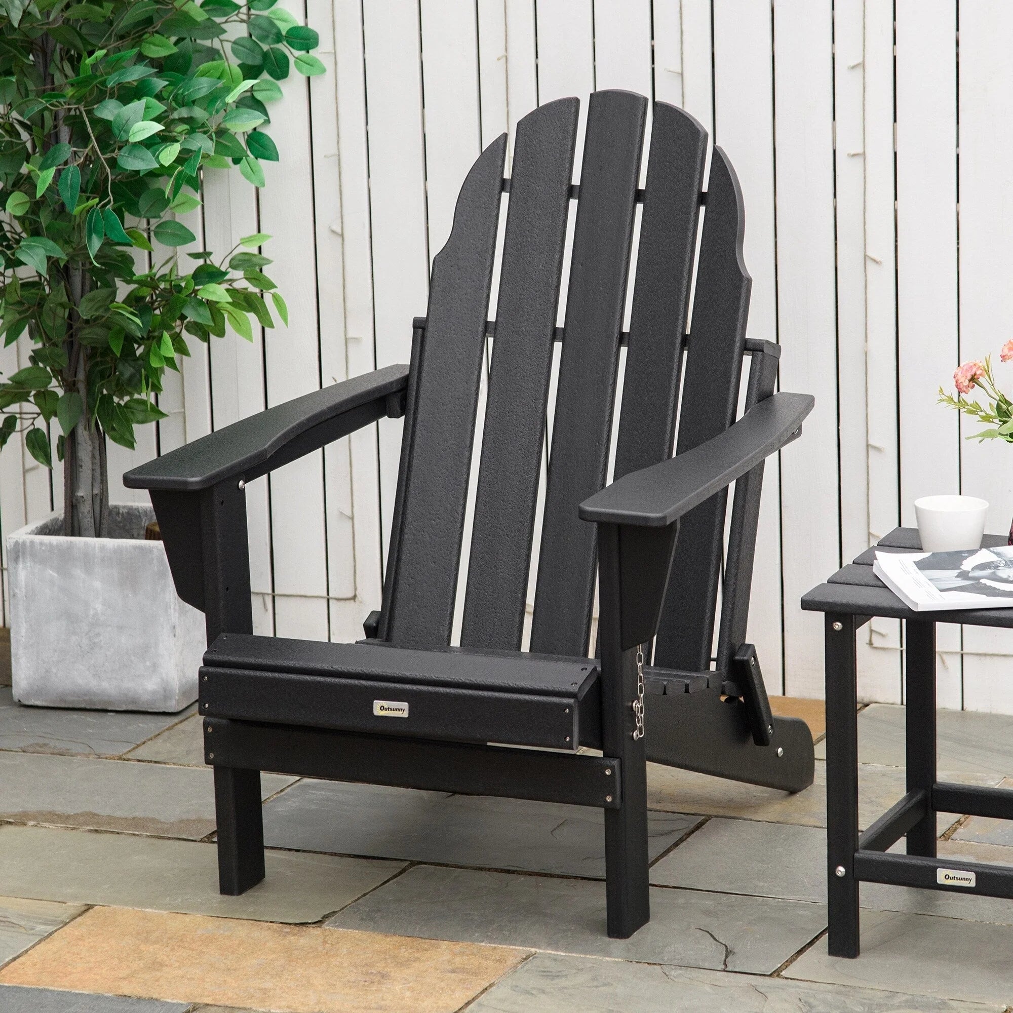 Chaise Outsunny Adirondack Pliante, Chaises de Plage Longues en Plastique HDPE Tout Temps pour Patio, Terrasse et Mobilier de Jardin