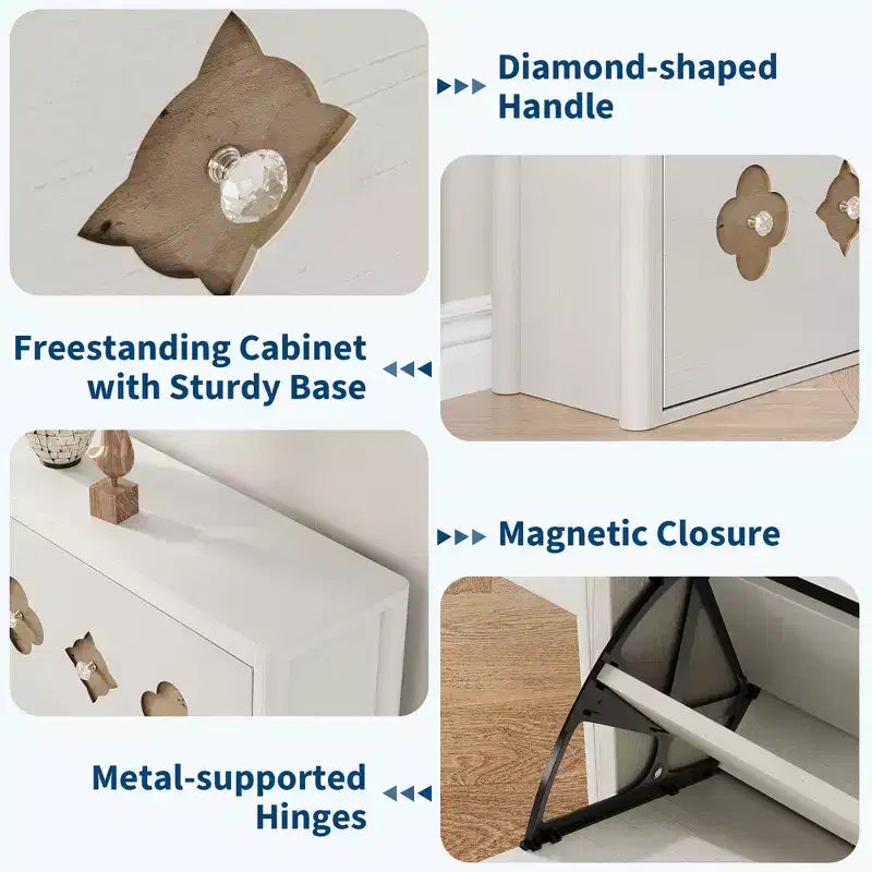 Meuble à chaussures Garvee avec 3 tiroirs basculants sculptés, poignées en cristal, meuble de rangement pour chaussures avec étagère réglable, meuble à chaussures de rangement en bois