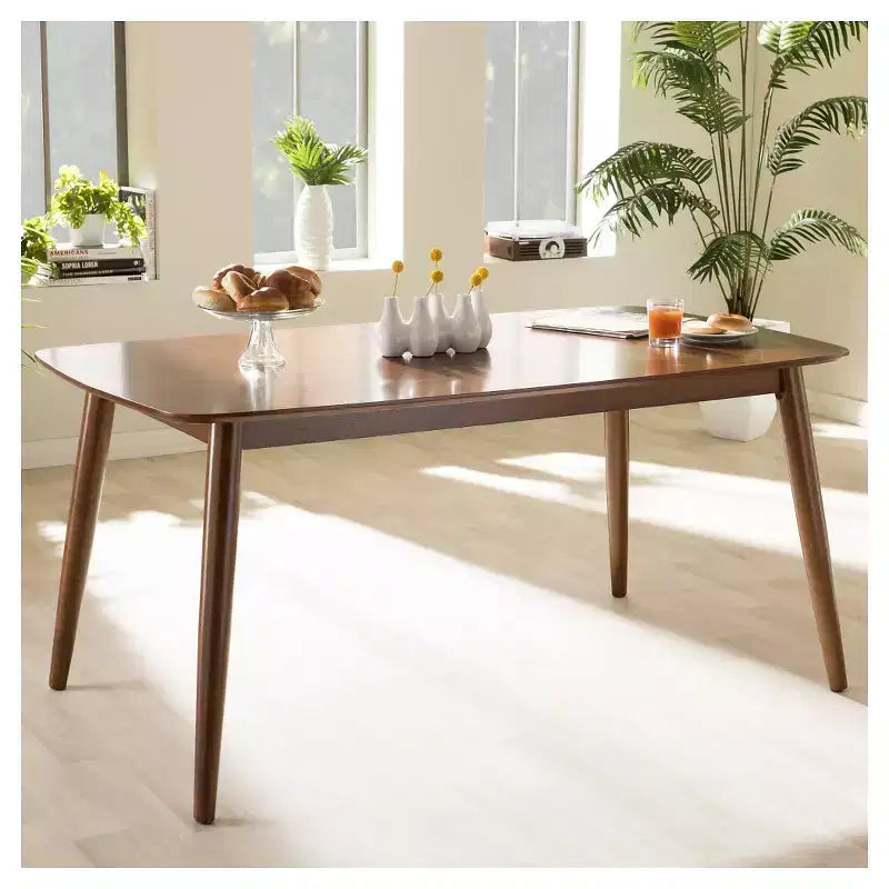 Ensemble de salle à manger 6 pièces Flora avec banc et chaises rembourrés en bois de style moderne du milieu du siècle - Baxton Studio