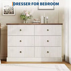 Commode à 6 tiroirs cannelés pour chambre à coucher, commode horizontale en bois avec poignées en métal, organiseur de rangement moderne pour chambre à coucher, salon