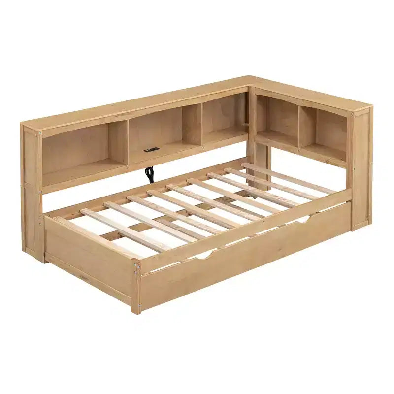 Lit de repos double Whisen Morden Design avec lit gigogne, armoires de rangement et ports USB