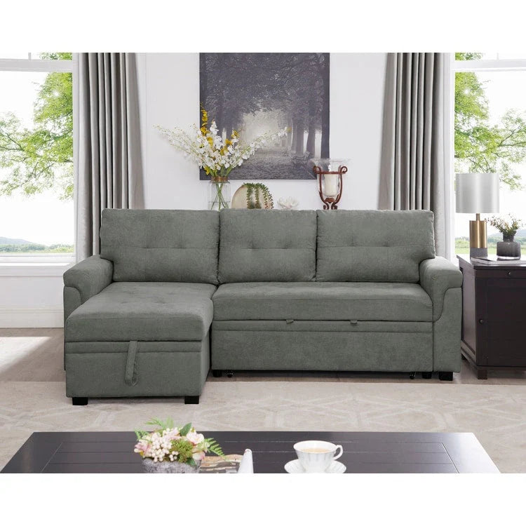 Canapé d'angle réversible avec lit gigogne, méridienne de rangement, pieds durables,