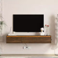 JVNOXK Meuble TV flottant mural de 162,5 cm en bois avec éclairage LED et prise de courant, finition brillante, idéal pour les salons. Ton bois.