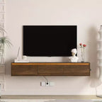 JVNOXK Meuble TV flottant mural de 162,5 cm en bois avec éclairage LED et prise de courant, finition brillante, idéal pour les salons. Ton bois.