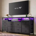 Commode noire de 160 cm pour chambre à coucher, commode à 10 tiroirs, meuble TV pour téléviseur de 65, 70, 75 pouces, commode en tissu avec lumières LED et prises de courant