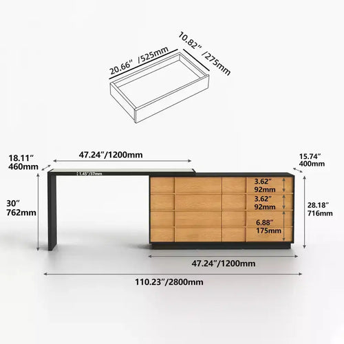 110.23 Bureau extensible avec plateau en cuir sellier 6 tiroirs Table d'écriture informatique moderne en forme de L pour bureau à domicile Noir Gaoyangjiaju