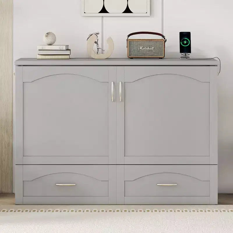 Lit escamotable Whisen avec structure de poulie, se plie dans une armoire avec tiroir et ports USB