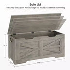 Banc de rangement polyvalent en bois avec couvercle à charnière de sécurité – Coffre de style ferme et organisateur de jouets pour entrée, salon, chambre à coucher
