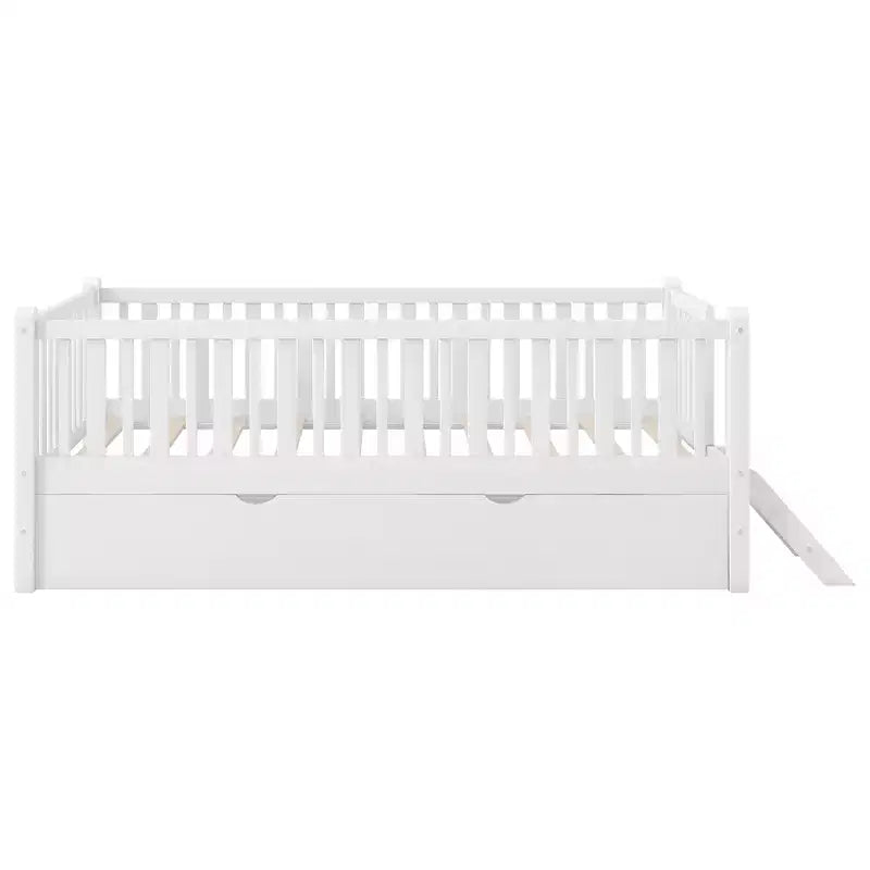 Cadre de lit double avec lit gigogne et garde-corps, lit plateforme bas avec escalier pour garçons et filles