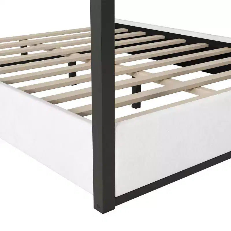 Lit plateforme à baldaquin moderne grand format Luxystar avec tête de lit rembourrée, noir