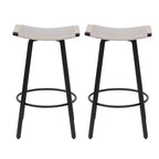 MAYEERTY Lot de 2 tabourets de bar sans dossier hauteur comptoir, PVC tressé, repose-pieds rond, utilisation intérieure/extérieure Noir Blanc Crème
