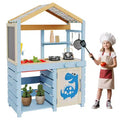 Cuisine en bois d'extérieur pour enfants, avec auvent, robinet, évier, tableau noir, crochets de suspension, cadeau pour garçons et filles de 3 ans et plus