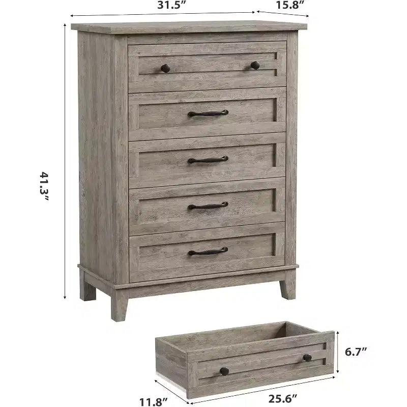 Commode à 5 tiroirs pour chambre à coucher, commode verticale haute de 105 cm avec rangement, commode de rangement en bois pour salon, chambre à coucher