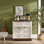 JVNOXK Commode à cinq tiroirs en bois de style rustique de 31 pouces avec base, armoire de rangement pour chambre ou salon, élégante, robuste, durable, noyer